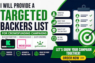provide a targeted backers list for kickstarter indiegogo and gofundme campaign