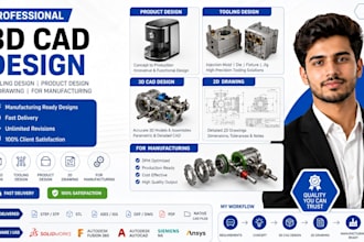 do 3d cad design, tooling design, product design, 2d drawing, for manufacturing