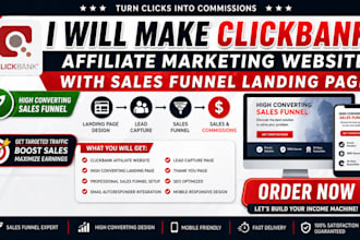 make clickbank affiliate marketing website with sales funnel landing page