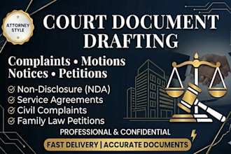 draft a court complaint, motion, legal notice or family petition professionally