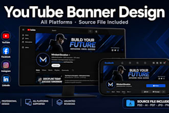 design a professional youtube banner, facebook cover, and social media header