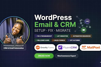 setup, fix, migrate gravity forms fluentcrm mailpoet automation on wordpress