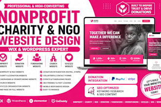 design nonprofit charity ngo or donation website on wix or wordpress