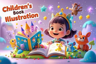 design children story book cover illustration, kids story book design, story art