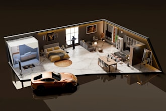 create detailed 3d interior and diorama designs