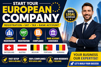do company registration,vat, tax,bank acct in switzerland,austria,belgium,poland
