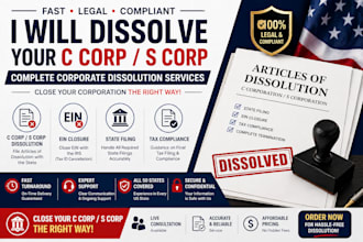 do c corp, s corp dissolution, ein closure, llc termination, and tax filling