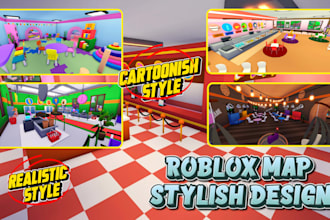 make amazing roblox map style, game environment, roblox assets, low poly maps