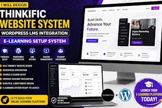 design thinkific website system wordpress lms integration elearning website