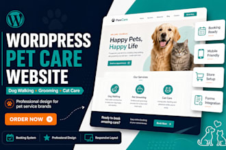 build wordpress pet care website dog working pet grooming cat website