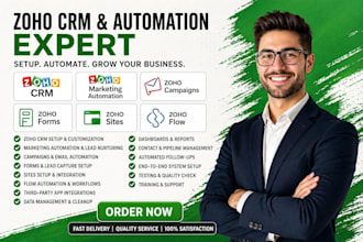 setup zoho CRM, zoho one, marketing automation, campaigns, forms, sites, flow