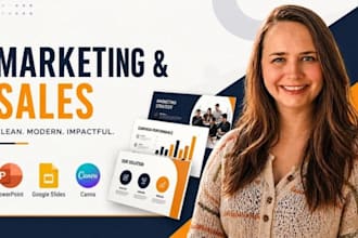 marketing deck design, sales presentation clean modern agency slides