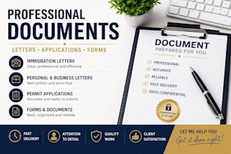 prepare immigration letters,business documents  and appllications