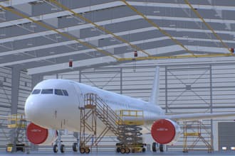 design 3d aircraft hangar, mro facility and aviation maintenance layout