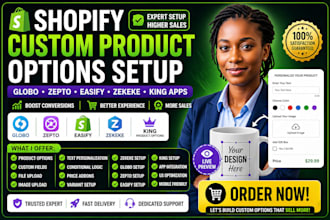 setup shopify custom product globo zepto easify zekeke king product options apps