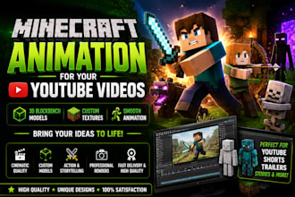 create minecraft animation, blockbench models and 3d assets