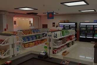 redesign 3d supermarket, grocery store, shopping mall, retail interior renders