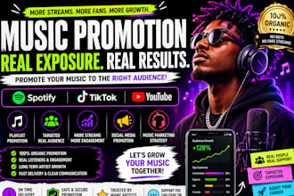 promote your music on spotify, tiktok and playlist for real streams and exposure
