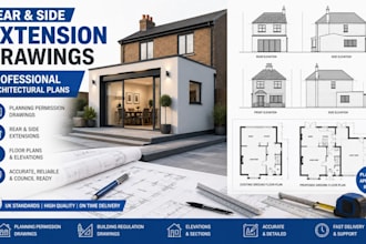 create rear extension and side extension architectural drawings