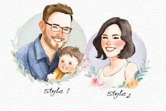create a hand painted watercolor couple portrait keepsake