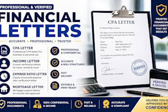 write verified CPA letter, income letter, expense ratio letter, mortgage letter