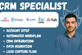 setup rei reply, podio, lofty, kvcore, follow up boss CRM and automation