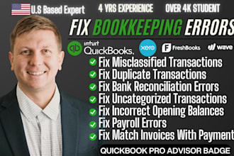 fix quickbooks bookkeeping errors cleanup and bank reconciliation in 24 hours