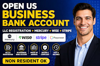 open USA bank account, llc registration, mercury wise stripe setup