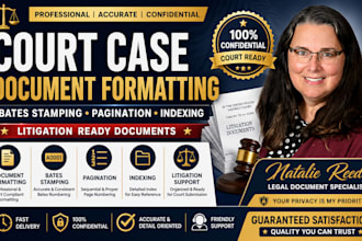 format court case documents, bates stamping, pagination, indexing, litigation