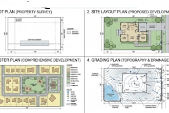 design plot plan, site layout, master plan and grading plan