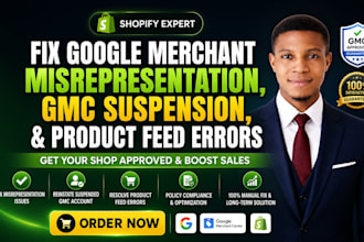 fix suspended google merchant center, misrepresentation and product feed errors