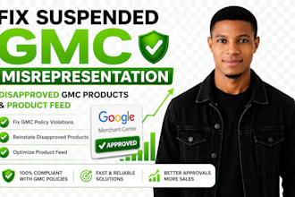 fix suspended gmc misrepresentation, disapproved gmc products and product feed