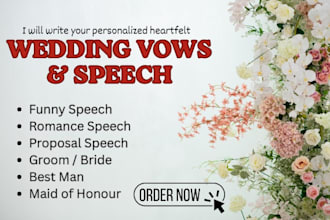 write personalized wedding vows and heartfelt  maid of honor, best man speeches