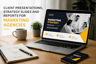 design client presentations, strategy slides and reports for marketing agencies