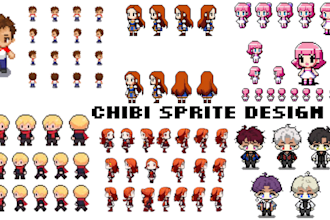 create top down rpg character sprite, chibi  character sprite for  indie game
