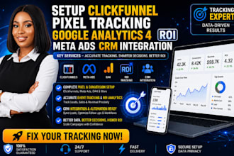 setup clickfunnel meta pixel fb google analytics 4 ROI meta ads CRM integration