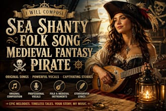 compose sea shanty song, folk song, medieval fantasy, pirate, country singer