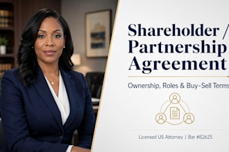 draft a shareholder or partnership agreement as a licensed US attorney