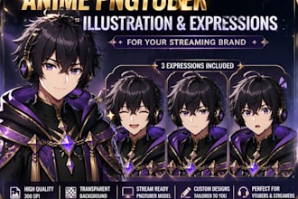 create anime pngtuber illustration and expression for your streaming brand