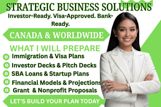 write canadian business plan, bdc loan, immigration, startup, grants plan writer