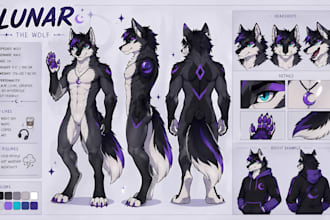 draw furry reference sheet, fursona ref sheet and furry character design