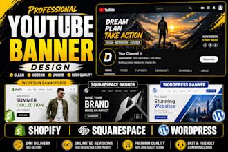 design youtube banners design, shopify banner, squarespace banner and wordpress