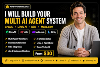 build multi ai agent system with crew ai, openai, n8n automation and make com