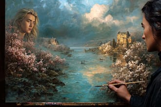 make artistic oil painting on oil canvas