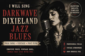 sing darkwave, dixieland, jazz, blues singer, folk song, vintage, post punk