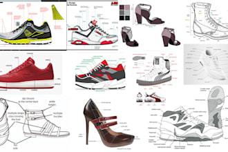create shoe sole design, footwear, sneakers, tech pack heels for manufacturing