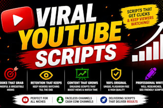 write viral youtube scripts for cash cow and faceless channels