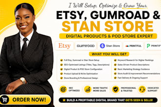 setup etsy gumroad seo shop setup for stan store digital products pod store