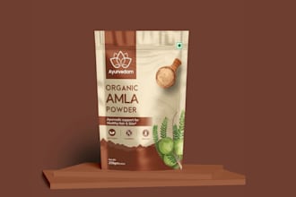 create pouch packaging design, product labels, 3d mockups for amazon ecommerce
