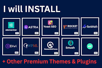 install elementor pro,astra pro,smush pro,yoast seo and other plugins